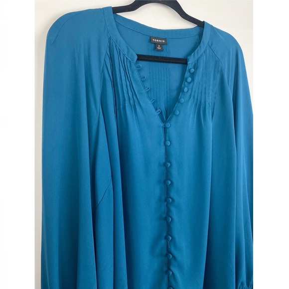 Torrid Georgette Smocked Blouson Long Sleeve Blouse Flowy Legion Blue - Size 3X - Picture 6 of 12